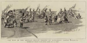A guerra no Sudão, as tropas indianas de diferentes castas cozinhar